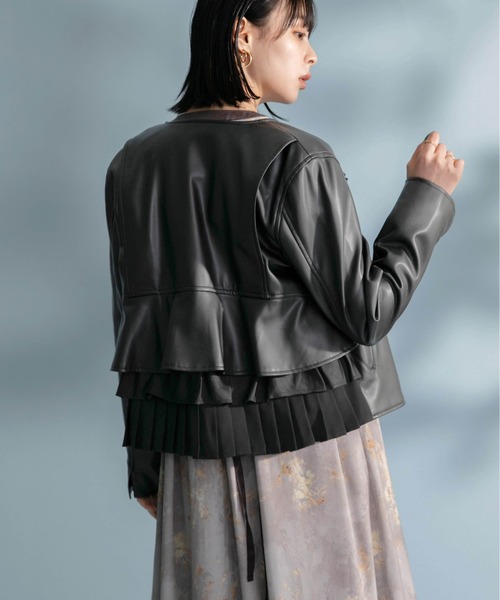 エイミーロウ Eimee Law ジャケット ライダース フリル ブラック 38