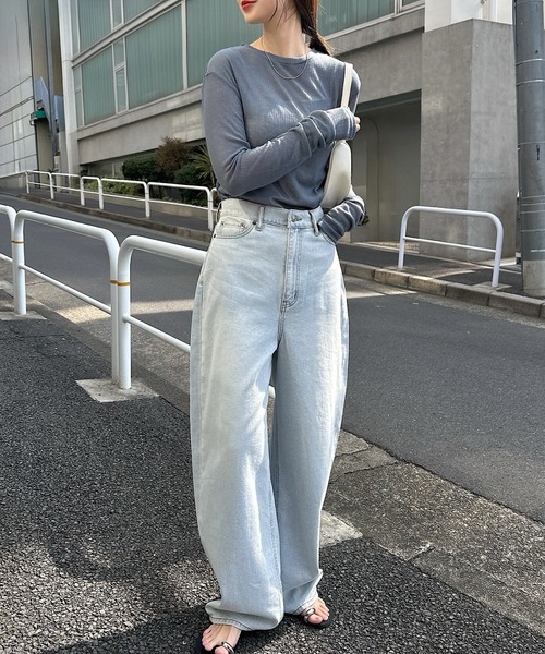 セール】ワイドデニムカーブパンツ（デニムパンツ）｜andme