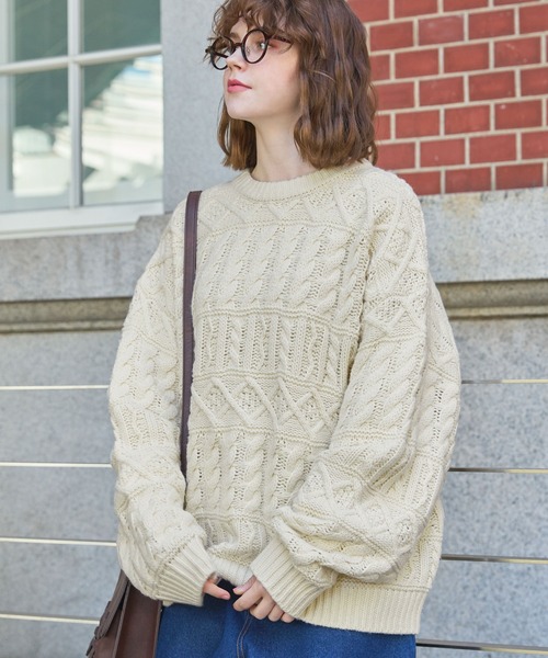 ケーブルアランニットプルオーバー MONO-MART LADY'S│MONO-MART