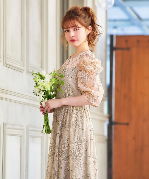 girl（ガール）の「パフスリーブ総レース フレア ロング 結婚式
