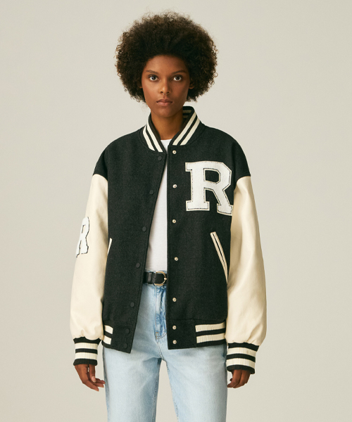 セール】(UNISEX)60105 WOOL VARSITY PADDED JACKET_CHARCOAL