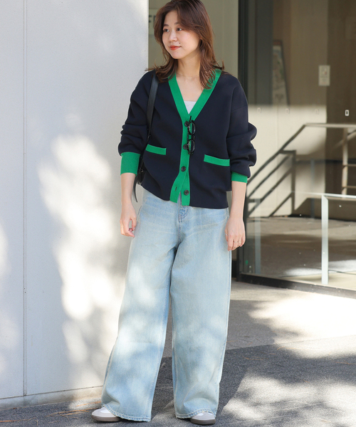 ダブルニットコントラストカーディガン（カーディガン/ボレロ