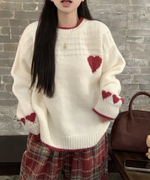 セール】ハート柄ジャカードニットトップス プルオーバー（ニット