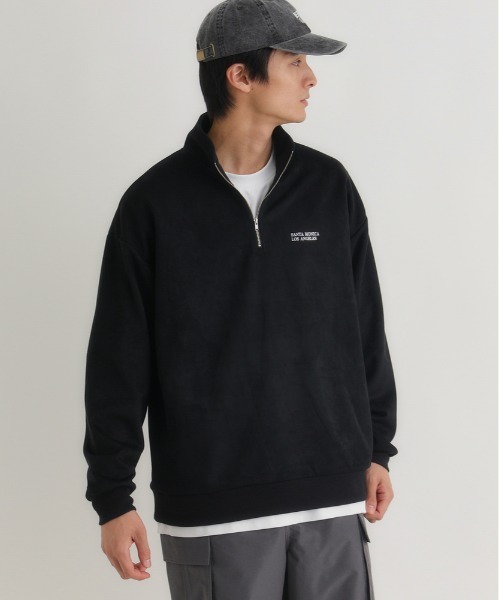 BACK NUMBER】フェイクスエードハーフZIPトレーナー(ゆったり