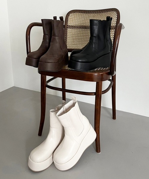 マイナス3キロ見え】サイドゴアボリュームソールショートブーツ