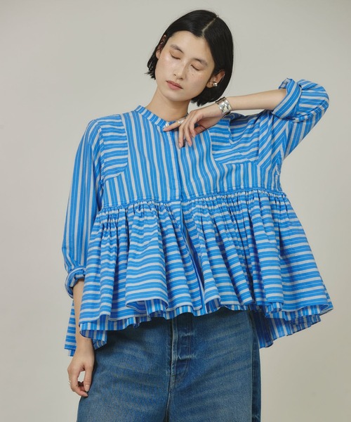 Curensology(カレンソロジー)/ストライプレイヤードギャザーブラウス