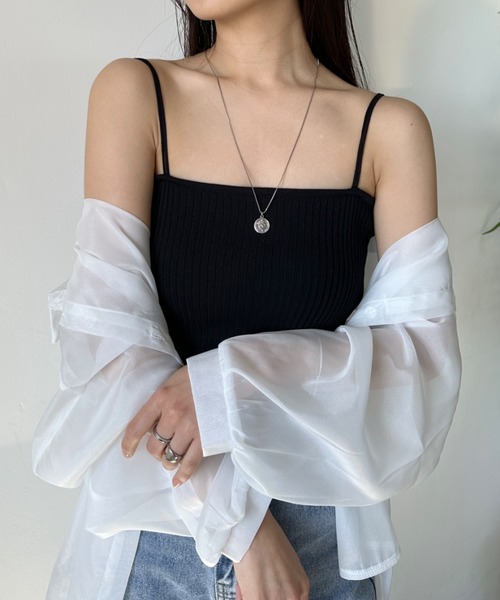 セール】【全23色】ダブルストラップ スクエア リブ キャミソール