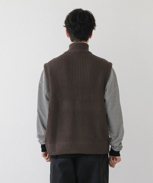 セール】ダブルジップ畦編みドライバーズニットベスト ジップベスト