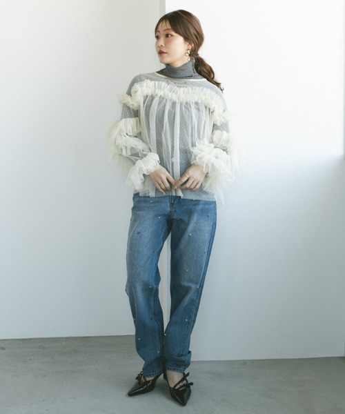 ECREL（エクレール）の「ドットチュールフリルブラウス（シャツ