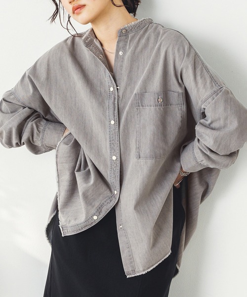 セール】【WEB限定/別注】 バンドカラー オーバーサイズ デニムシャツ