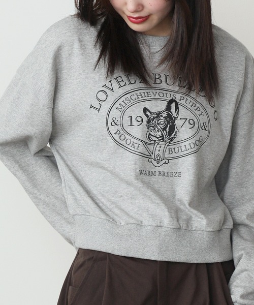 College logo style bulldog print sweatshirt / カレッジロゴ風