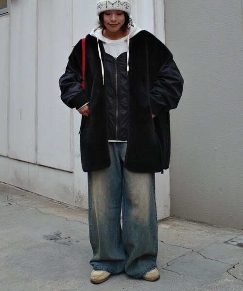 セール】【etsinta/エシンタ】ファー切替ジャケット（ブルゾン