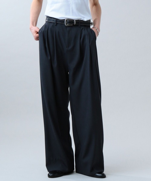 セール】【LURAKU】two tuck wide straight slacks / 2タックワイド