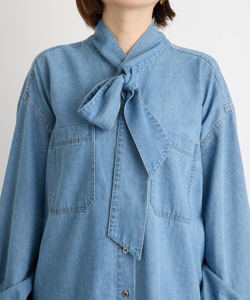 リヴドロワ デニムボウタイシャツ 新色追加/抜け感】デニムボウタイ