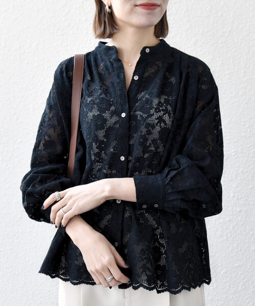 SHIPS any:〈手洗い可能〉フラワー メッシュ レース バンドカラー