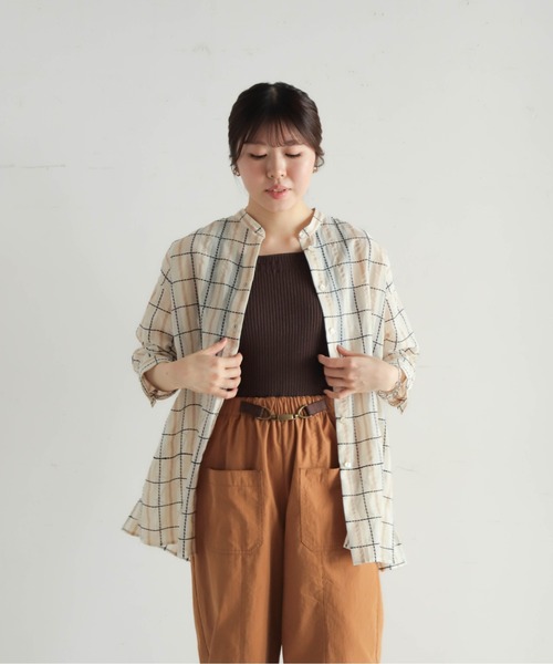 シルク混シアーチェック スタンドブラウス | NOMBRE IMPAIR