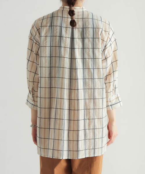 シルク混シアーチェック スタンドブラウス | NOMBRE IMPAIR