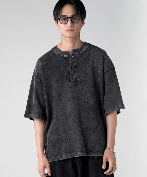 セール】ヴィンテージ加工半袖ヘンリーネックTシャツ（Tシャツ