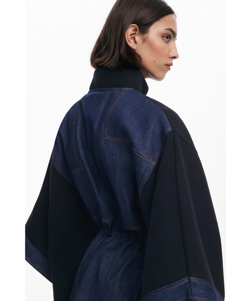 HOT】デニム×キルティング 調節ゴム ポケット付きポンチョ（ポンチョ