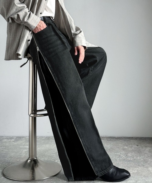 セール】「3WAYサイドジップ」ヴィンテージ加工デニムパンツ(綿100