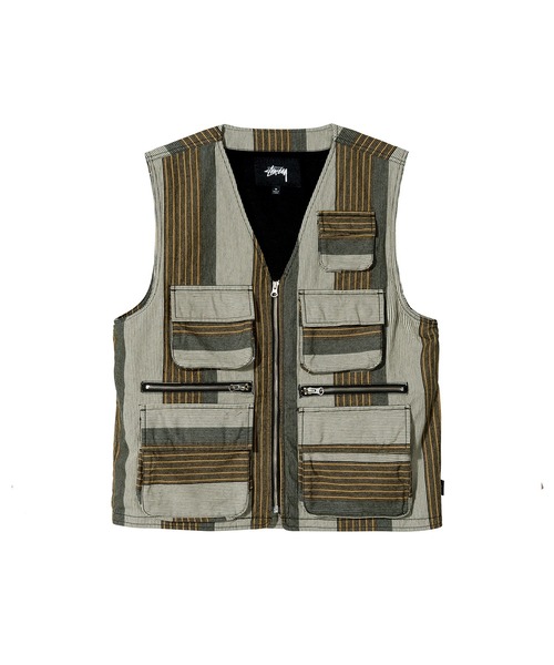 Stussy ストライプ ジップアップベスト Stussy ストライプ ジップ