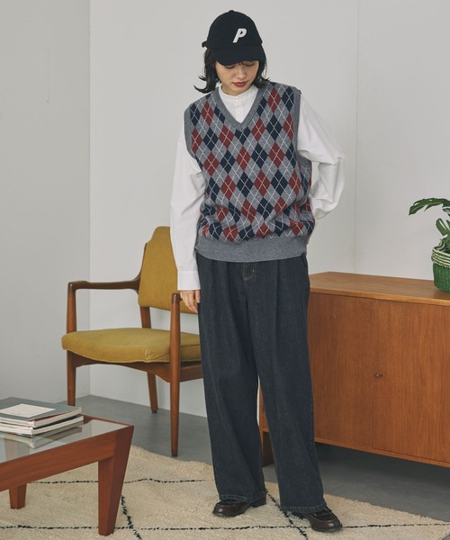 アーガイル柄 オーバーサイズ ニットベスト MONO-MART LADY'S│MONO