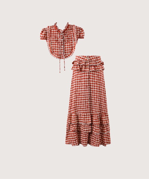 Sweet Ruffle Vichy Check Set Up（セットアップ）｜LA POMME petit