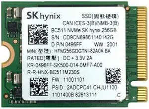 SK hynix BC511 256GB PCIe NVMe M.2 2230 Gen 3 x 4 SSD, 0496FF