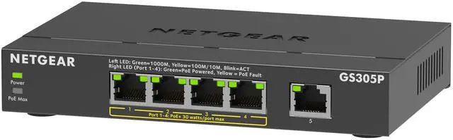 Netgear GS305P 5-Port Gigabit Ethernet Unmanaged PoE+ Essentials