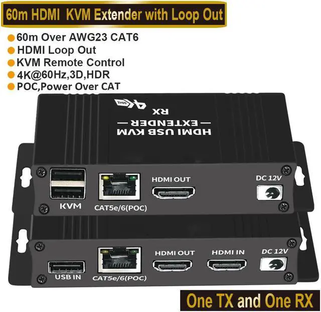 HDMI KVM USB Extender 1080P Over Cat5e/6 Ethernet Cable 60m (196ft