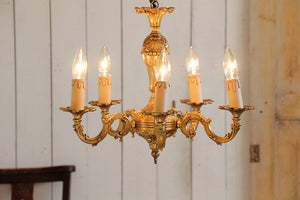キャンドルをイメージした5灯シャンデリア フランスアンティーク照明