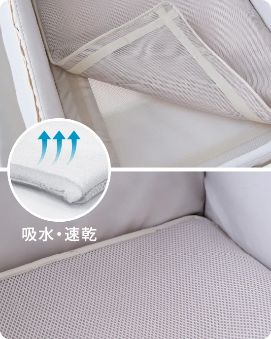 コンパクトにたためるベビーベッド「ココネルエアーリュクス