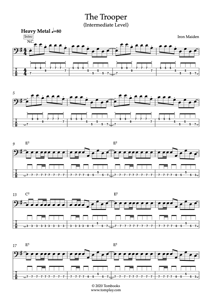 The Trooper (中級） (アイアン・メイデン) - バスギター タブ譜