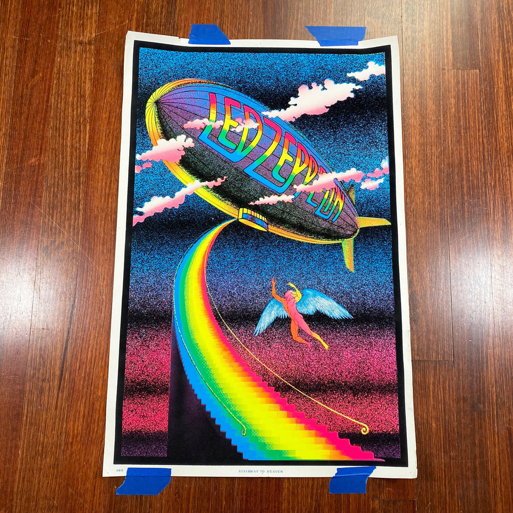 Vintage 1980's Led Zeppelin Funky Blacklight Velvet Felt Poster