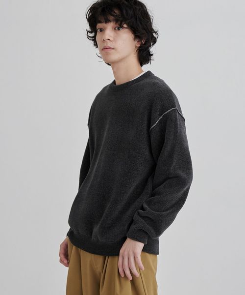 洗える】ダブルフェイスクルーネックモールニット