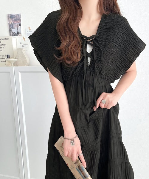 mily bilet】高級感漂う微光沢素材。マジョリカプリーツギャザー使い