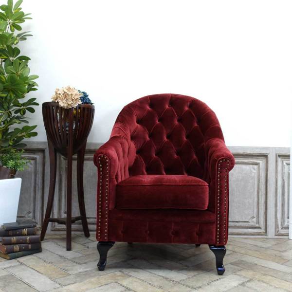 1人掛けソファ アンティークテイスト レッドベルベット VA1F410K 新着