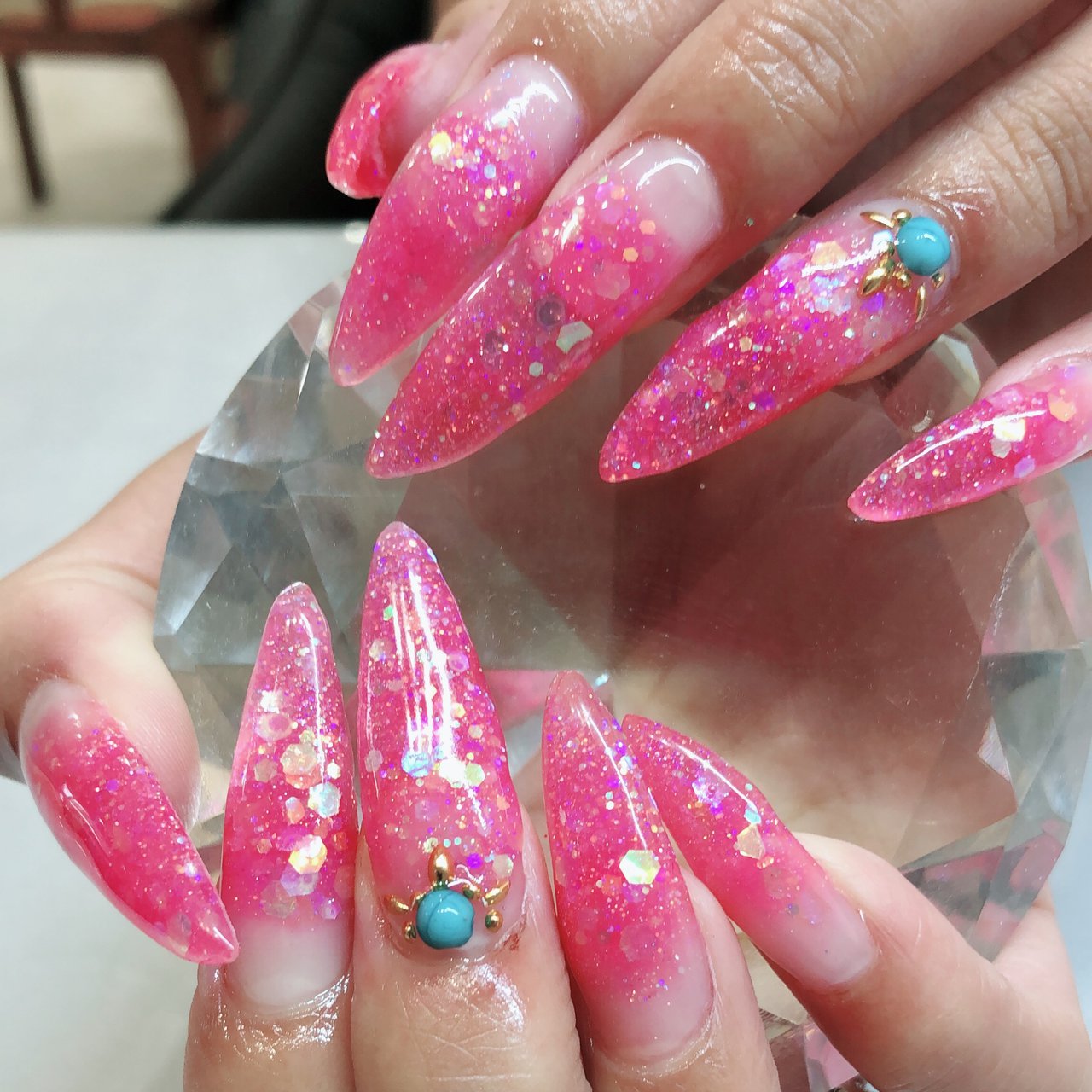 夏/ハンド/グラデーション/ロング/ピンク - lifra0802のネイルデザイン