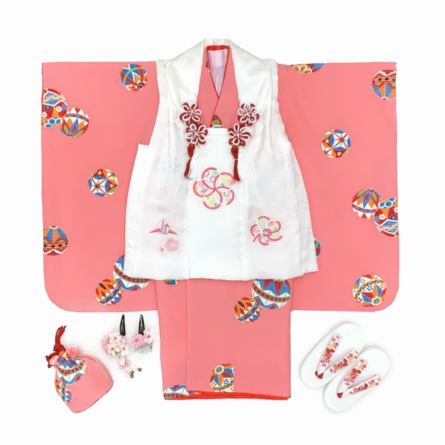 七五三 3歳 着物 セット 女の子 被布セット 正絹 本絞り 刺繍柄の被布