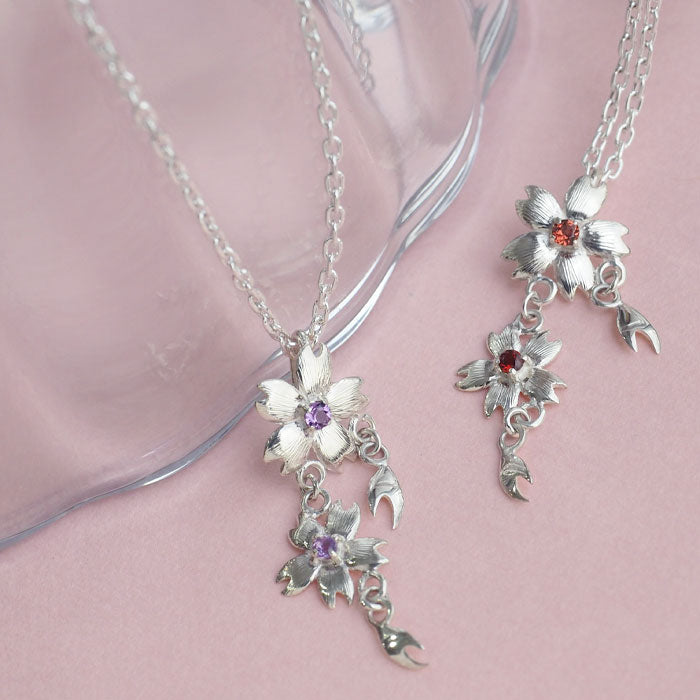 エス 桜ネックレス シルバー925 石入り 桜2つタイプ [S-Ts-02s] 三浦