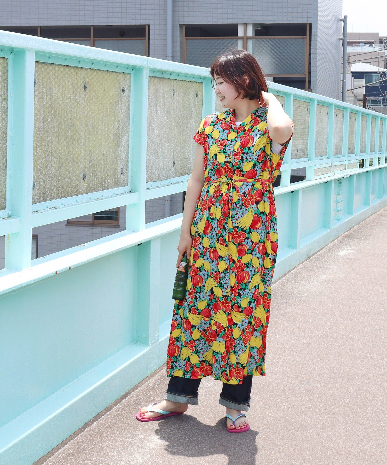 フルーツ柄 レーヨンエットワンピース