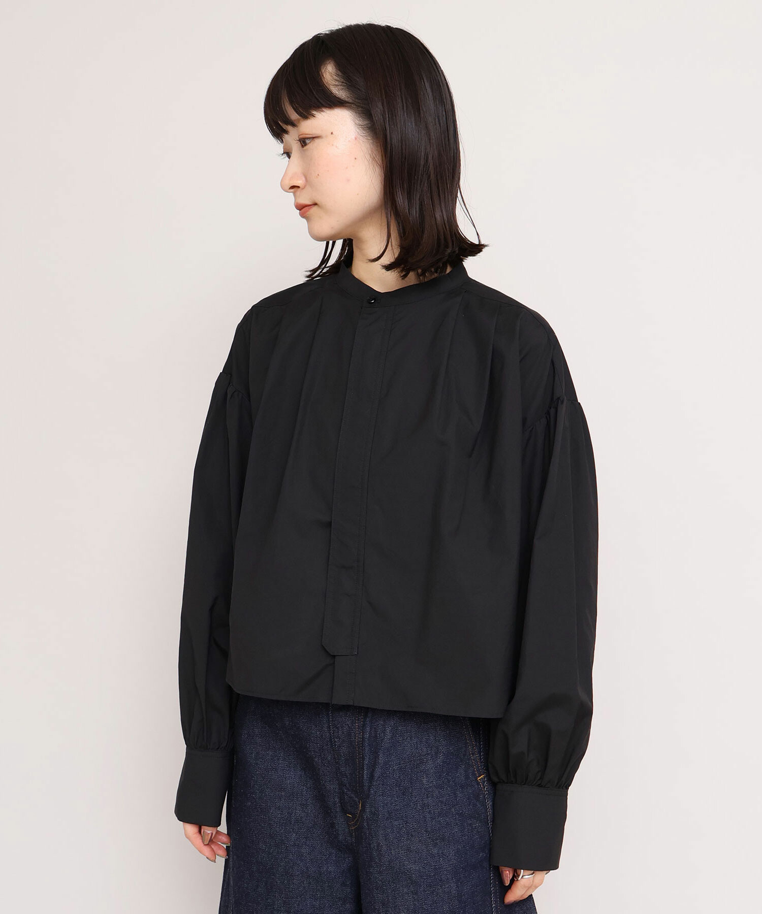 AMBIDEX Store suvinタイプライターギャザースリーブ ブラウス(F シロ