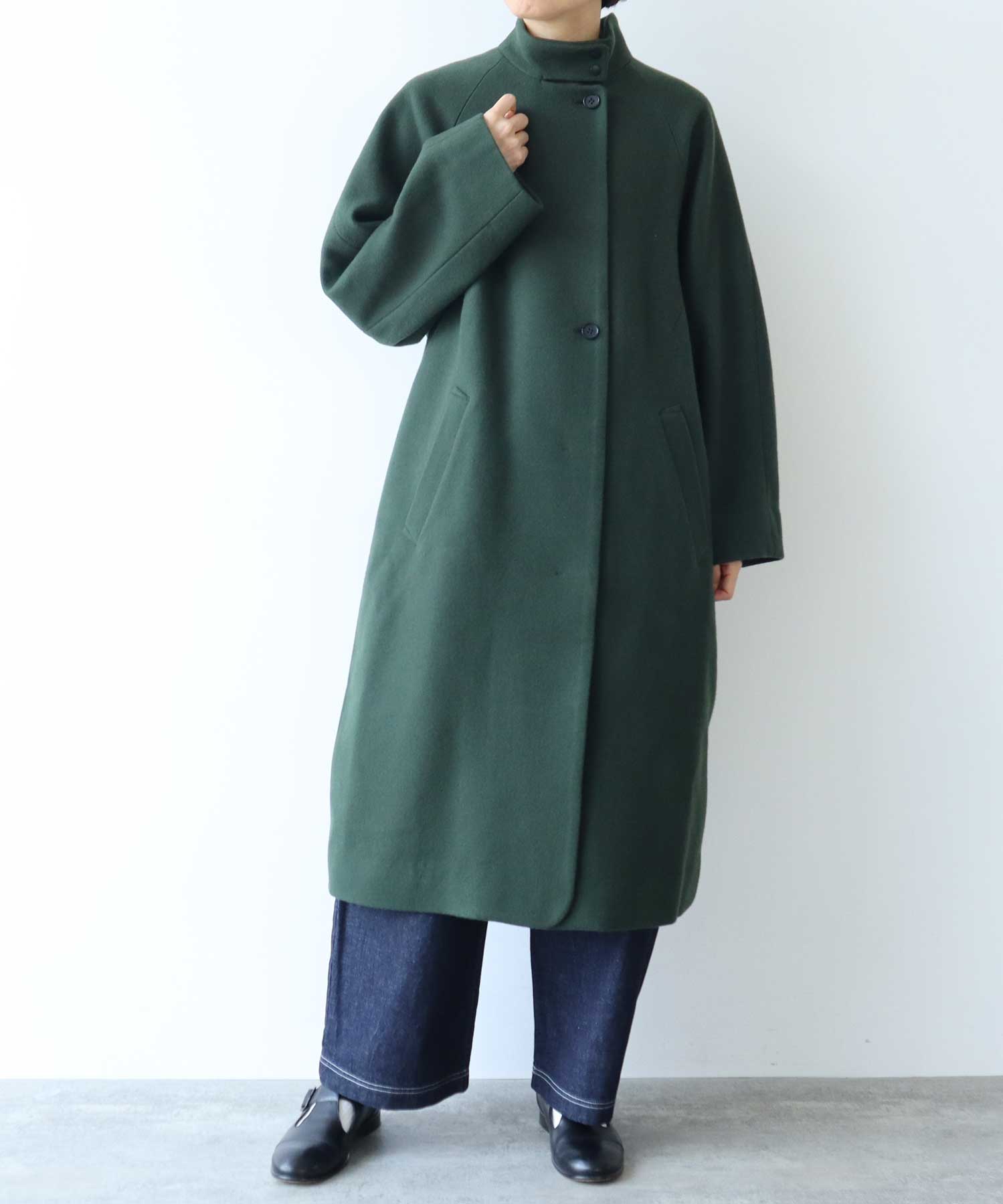 AMBIDEX Store ウールスーパー100 スリットカラー コクーンコート(F