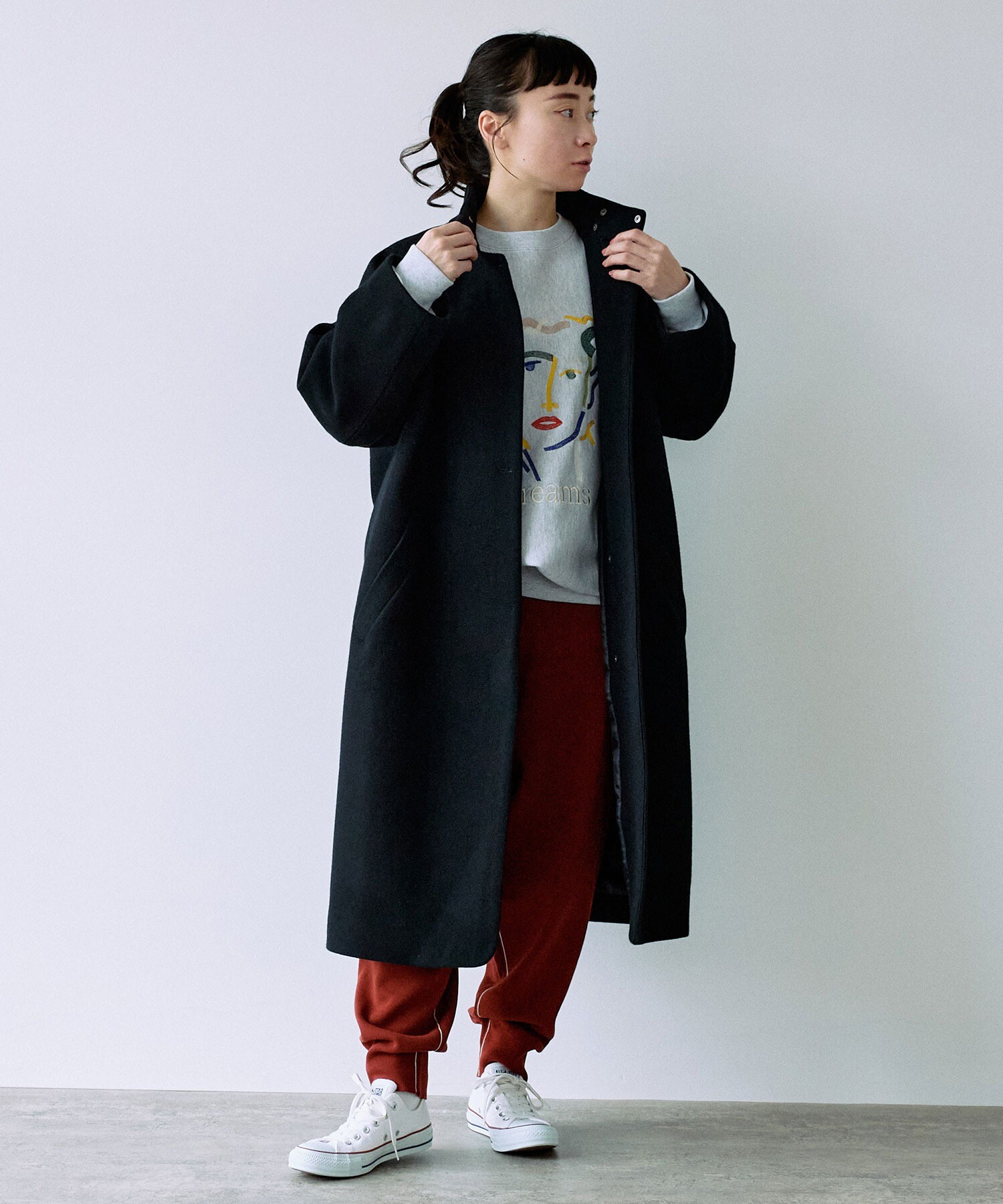 AMBIDEX Store ウールスーパー100 スリットカラー コクーンコート(F