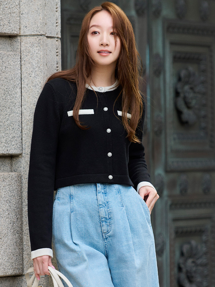 SUPER FINE MERINO WOOLビジュー釦カーディガン(ニットプルオーバー