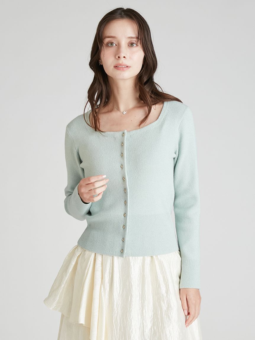 スクエアネックラメニットカーディガン(ニットプルオーバー)｜TOPS