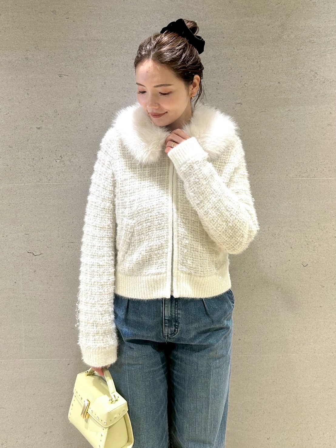 ファー衿付きツイードニットブルゾン(ジャケット・ブルゾン)｜OUTER