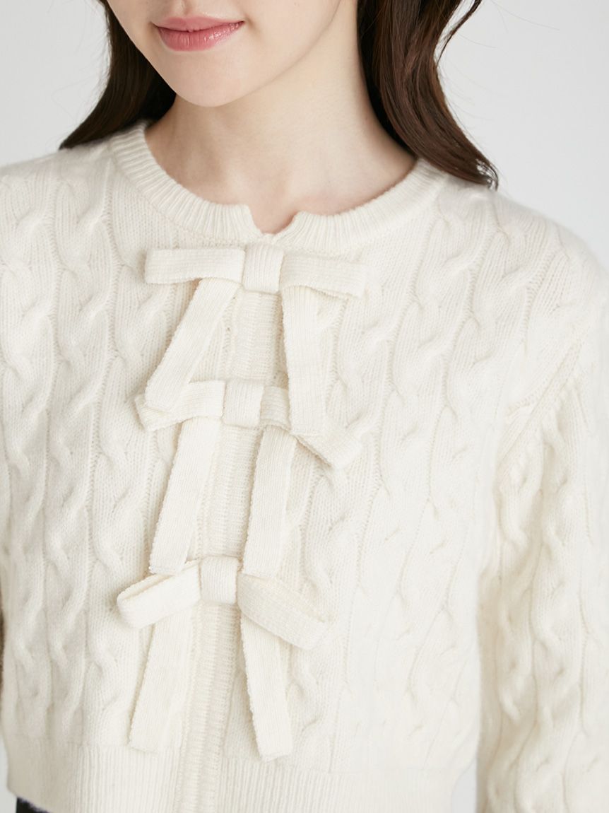 リボンモチーフケーブルニットプルオーバー(ニットプルオーバー)｜TOPS