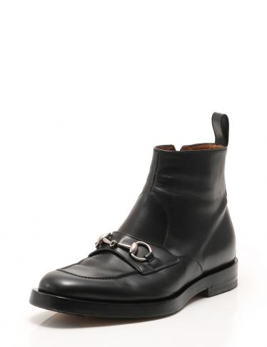 GUCCI・シューズ・ショートブーツ ホースビット ローファー型 黒