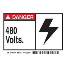 DANGER 480 VOLTS Labels - Brady Part: 86783 | Brady | BradyID.com